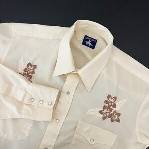 VTG Chute #1 Western Shirt Mens Large Cream Floral Embroidery Pearl Snap Cowboy